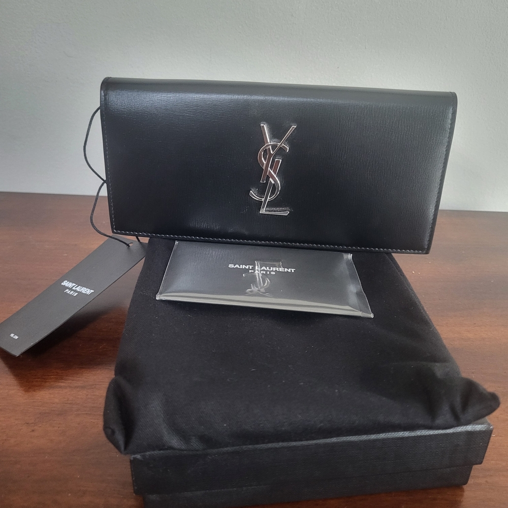 Saint Laurent Black Leather Wallet with Silver Logo